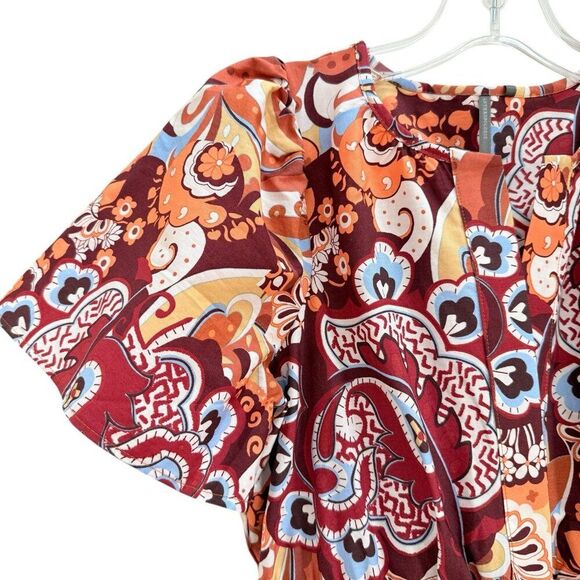 Anthropologie Somerset Maxi Dress Womens XS Bronze Orange Floral Pockets V-Neck - Picture 6 of 15